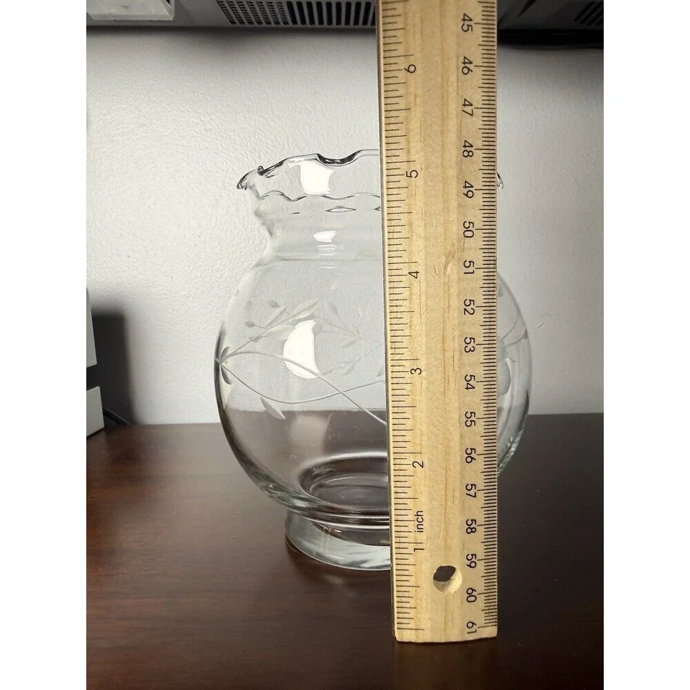 Princess House Heritage Crystal Etched Ruffled Scalloped Rim Vase Vintage 5.5